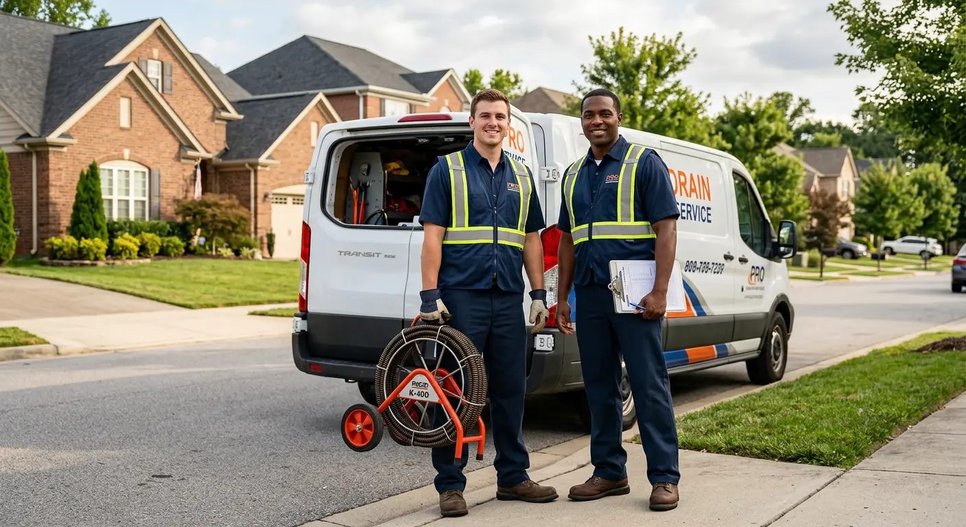 Sewer and drain service team with equipment ready for work in Forest Park